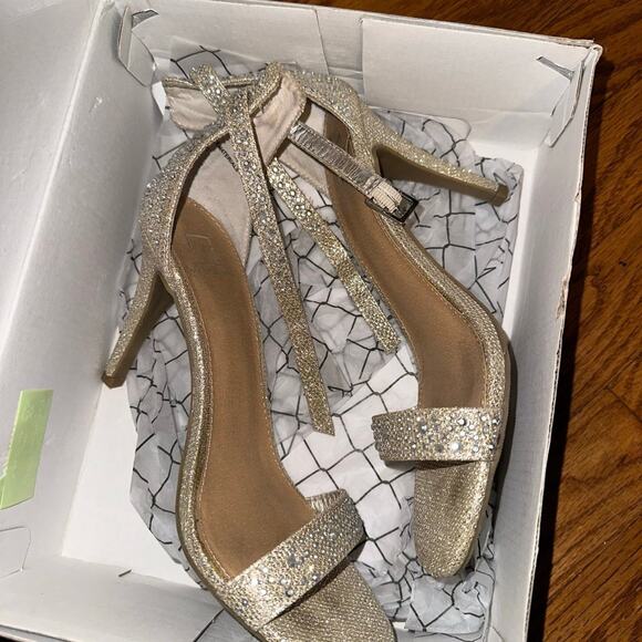 Material Girl Champagne Strappy Heels - Picture 2 of 7